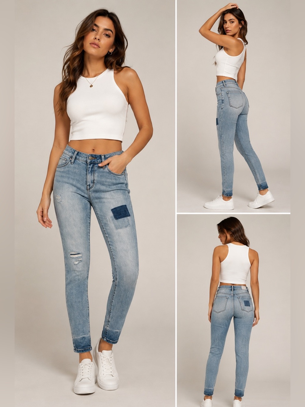 Light Blue Skinny Jeans with Patch Detail